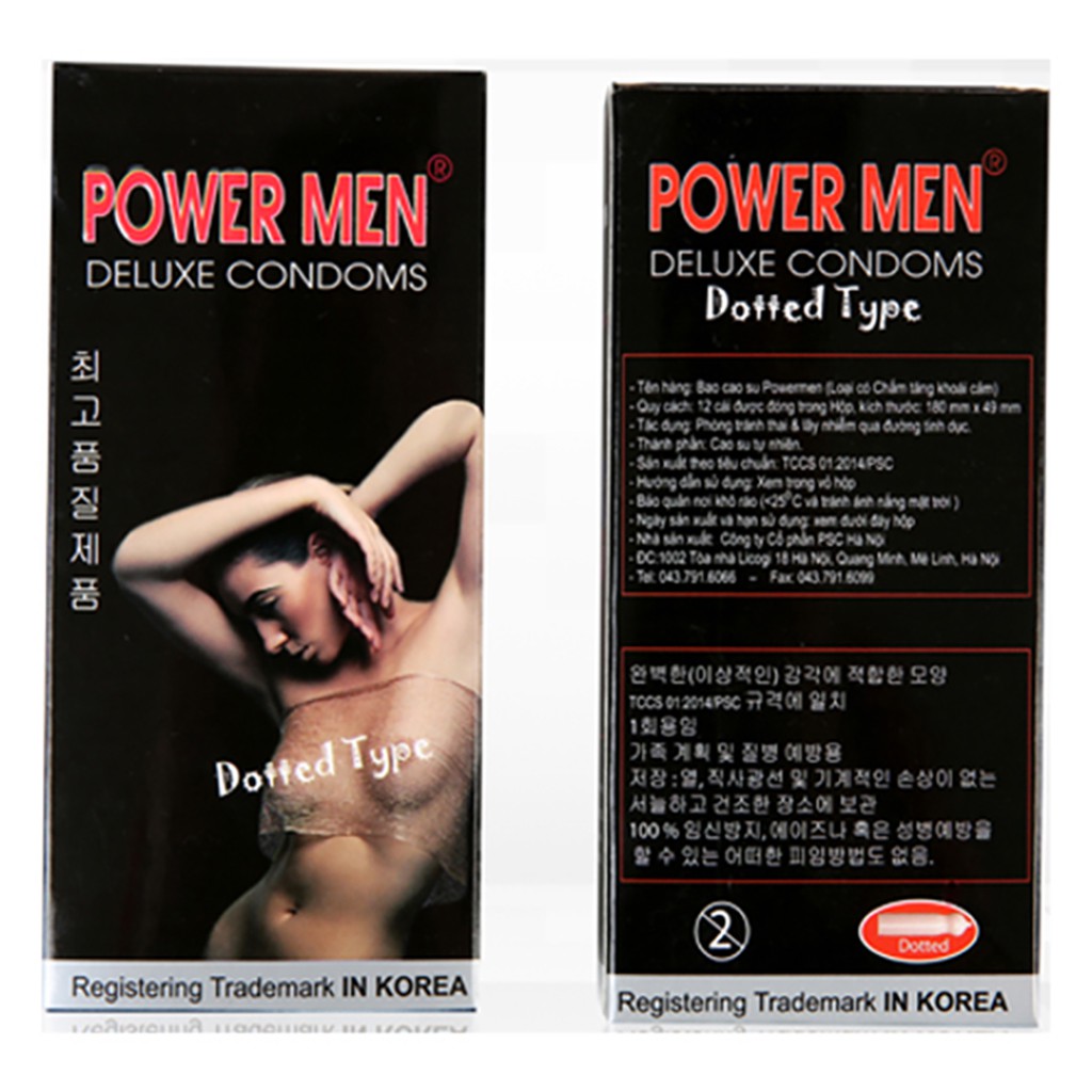 Bao cao su Powermen Dotted ôm sát, gai Hộp 12 chiếc