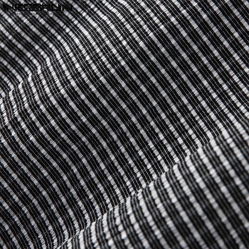 Áo thun INCERUN tay ngắn cổ tròn kẻ sọc caro dáng rộng đơn giản