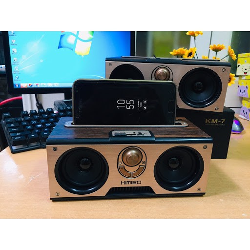 Loa Bluetooth Để Bàn KIMISO KM-7, LOA KM-S1 Kết Nối Không Dây- Hỗ Trợ FM/AUX/USB/TF/MIC Vân Gỗ Cực Đẹp