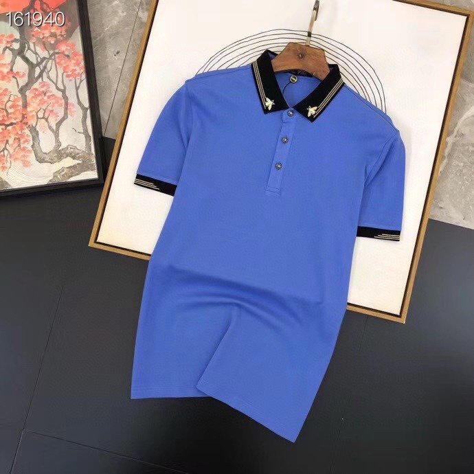 Original 2021 Latest  Men's Short Sleeves Blue Polo Shirts Size: M-3XL 006524