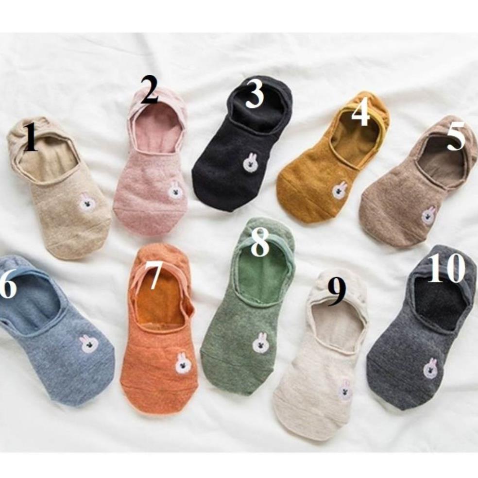 Tất lười nữ thêu thỏ trắng, chất vải cotton mềm mịn, vớ tàng hình nữ lót gót silicon AT18