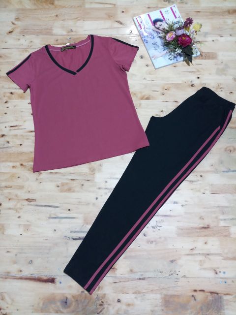 Bộ thun dài Cotton phối tim viền dài