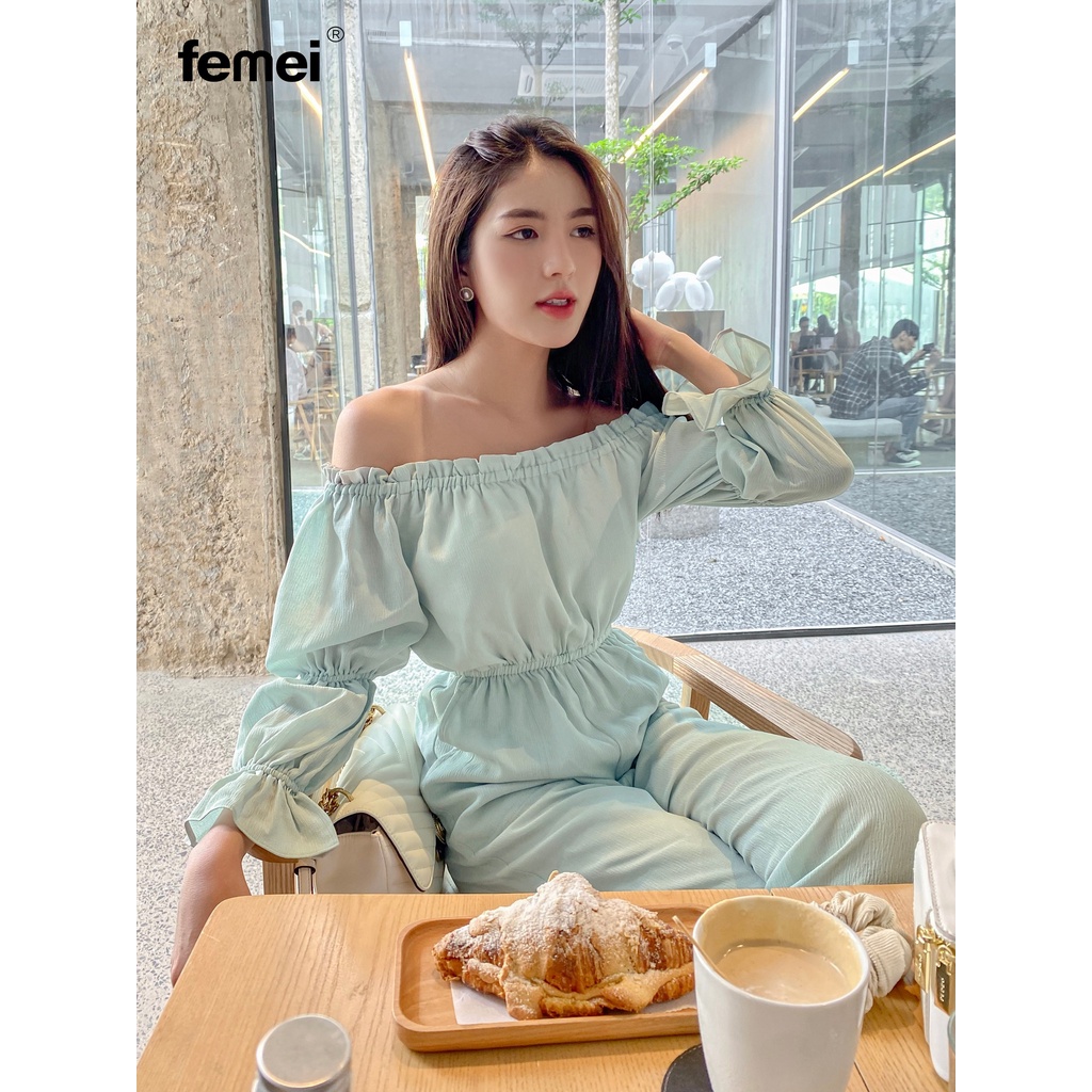 FEMEI Jumpsuit tay nhún trễ vai trẻ trung DONNA JUMP (Xanh)