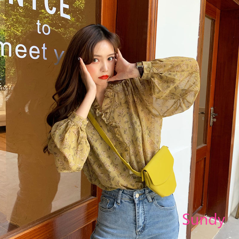 Áo tay dài dáng rộng họa tiết hoa thời trang mùa thu dành cho nữ