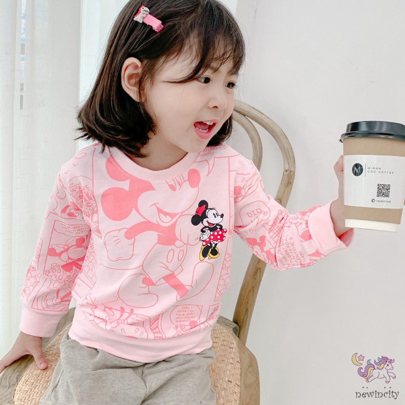 Áo thun dài tay có in hình hoạt hình cho bé trai và bé gái