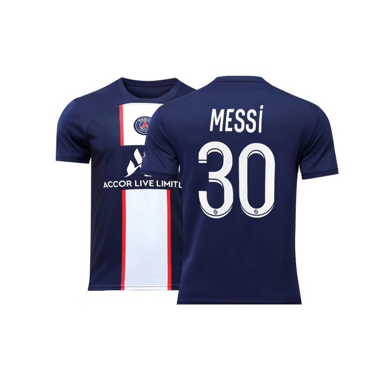 Áo Bóng Đá Ngắn Tay Phong Cách Paris Mới Cỡ 22-23 10 Nemal No. 30 Messi Trẻ Em Người Lớn