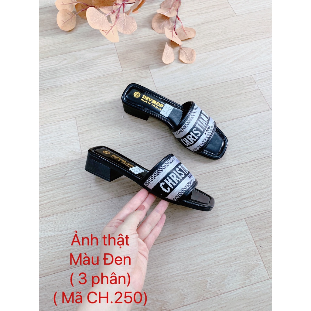 Dép lê nữ gót 3 phân lót bóng quai chữ thêu