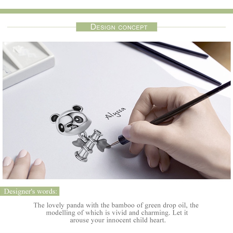 Hạt phụ kiện Bamoer hình gấu trúc bạc 925 cá tính dùng làm đồ trang sức tự làm