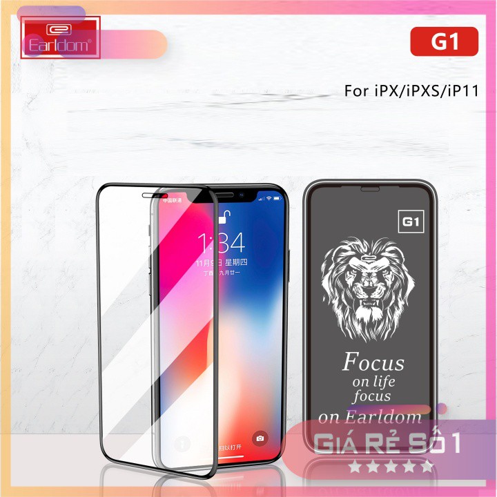 [RẺ VÔ ĐỊC] - Kính Cường Lực Sư Tử Cho Iphone Earldom G01 Chống Bám Vân Chống Trầy Xước Gấp 4 Lần Với Kính Thông Thường