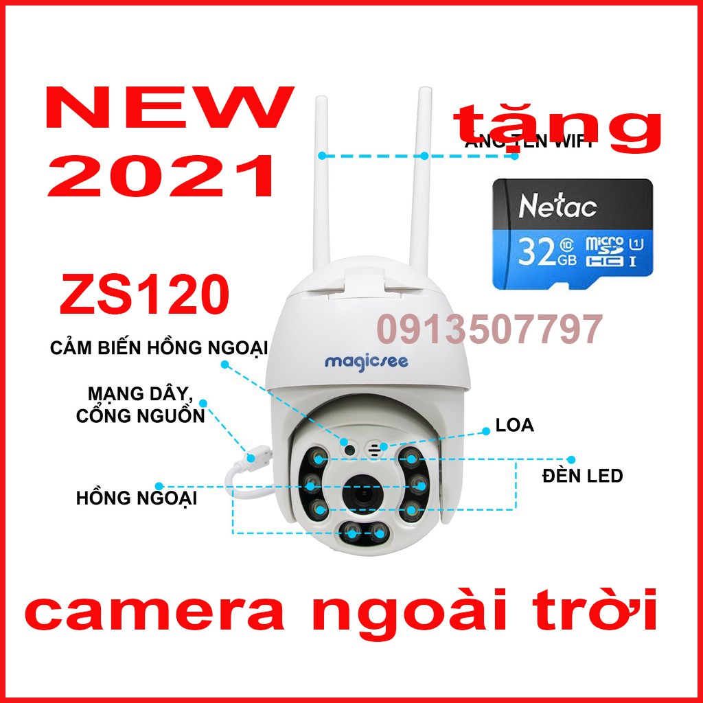 Camera IP Wifi Giám Sát Ngoài Trời Magicsee ZS120 tặng thẻ nhớ 64g Xoay 360 độ - Độ Phân Giải Full HD1080 - Chống nước