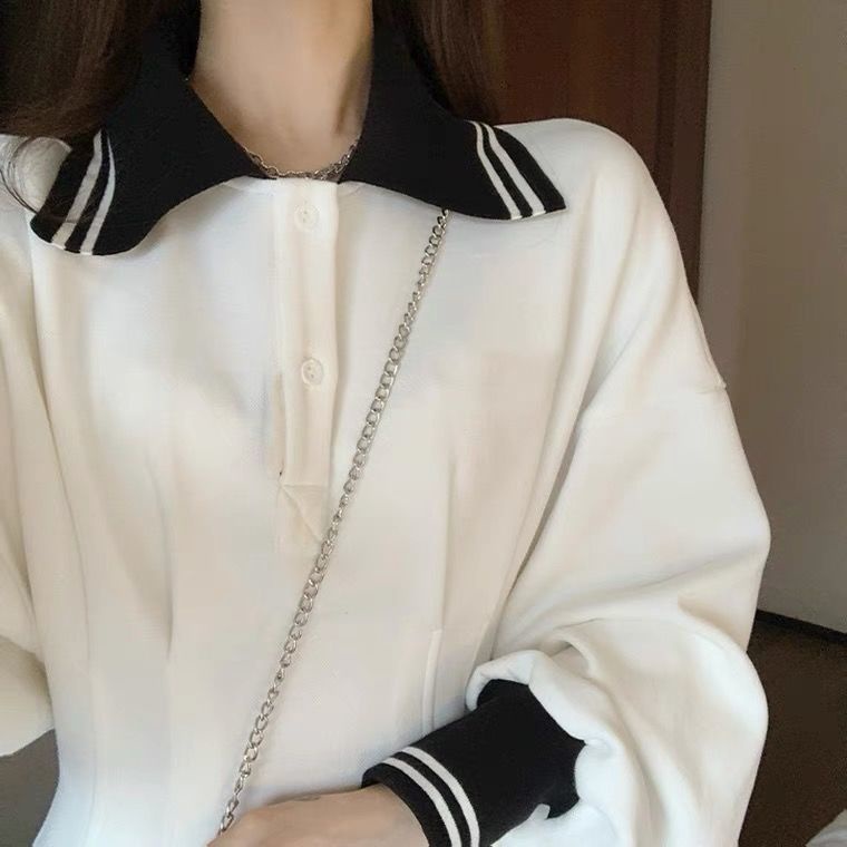 COZOK Váy polo dài tay trắng cổ điển