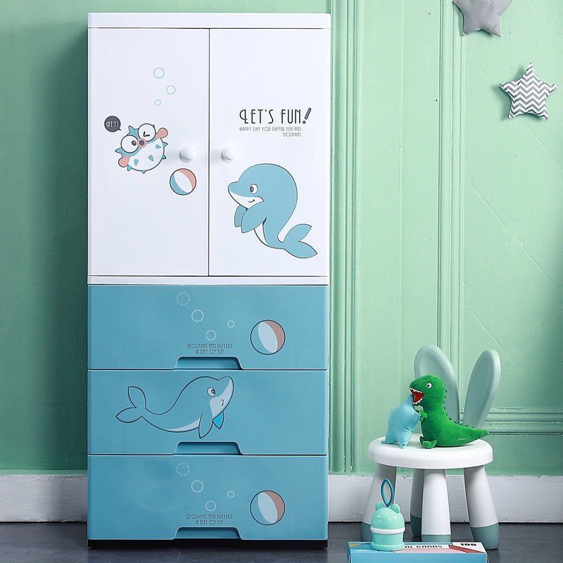 [XẢ KHO - HÀNG MỚI] Tủ nhựa 4 tầng cao cấp có bánh xe KUB cá heo xanh