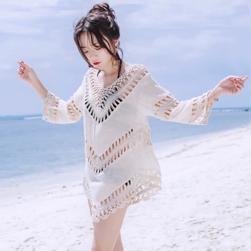 váy đũi mặc đi biển - váy đũi pha ren sexy