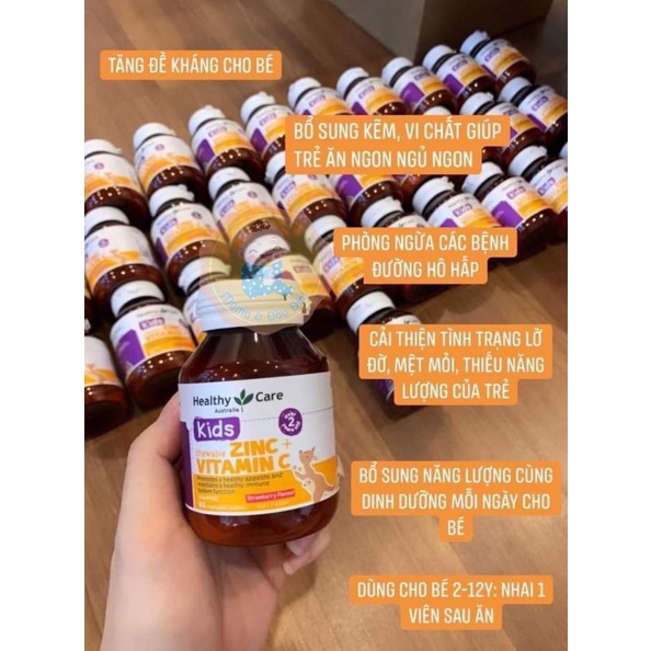 Viên nhai VITAMIN C & KẼM HEALTHY KIDS CHEWABLE vị dâu thơm ngon, hộp 60 viên