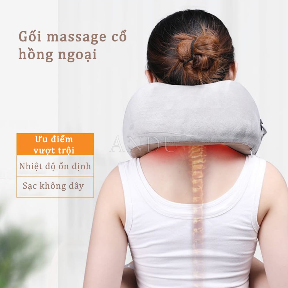 Gối Massage Cổ Hồng Ngoại Tích Điện, Máy mát xa Cao Cấp - Bảo Hành 12 Tháng
