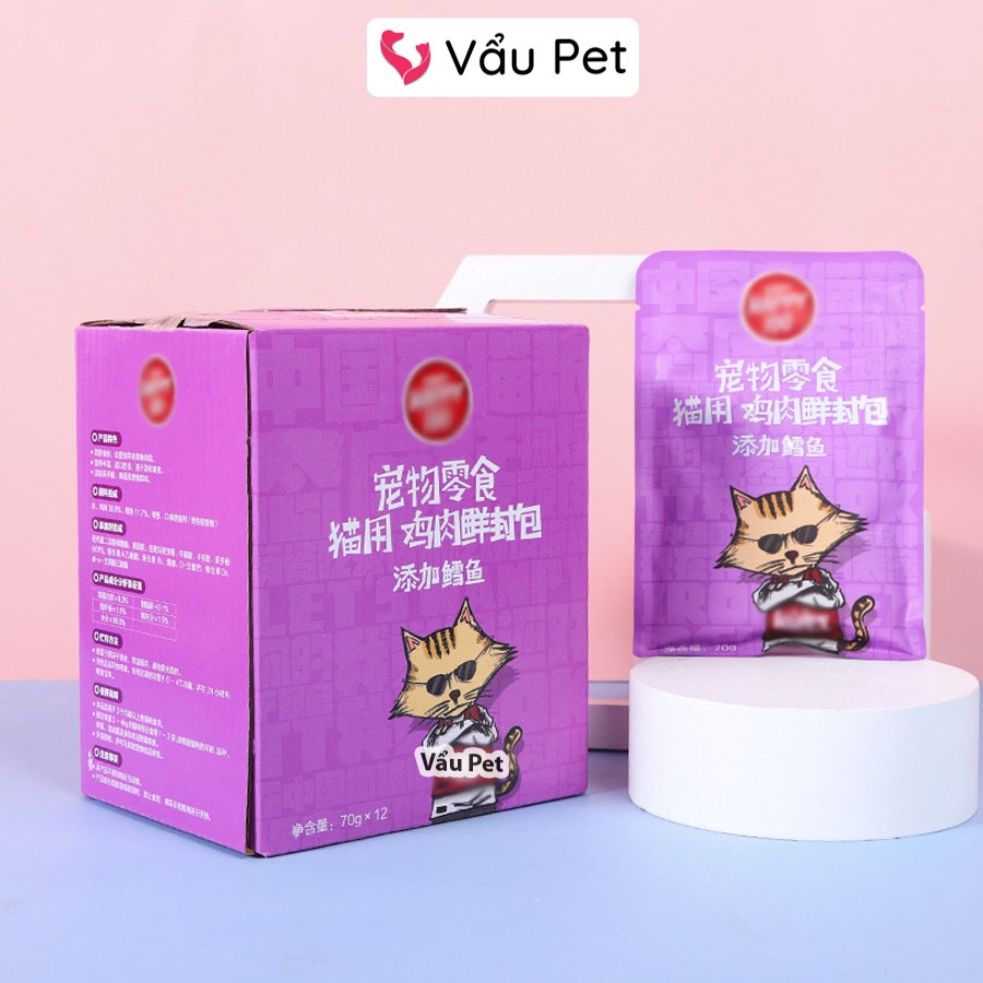 Pate mèo Wanpy Happy 100 gói 70g thức ăn cho mèo dạng súp - Pate Happy 100 cho mèo Vẩu Pet Shop