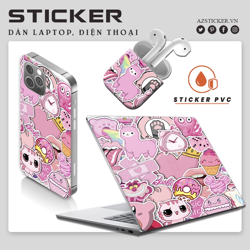 Sticker Dán Mũ Bảo Hiểm Màu Hồng | STK33-50 | Hình Dán Mũ Bảo Hiểm Chống Nước
