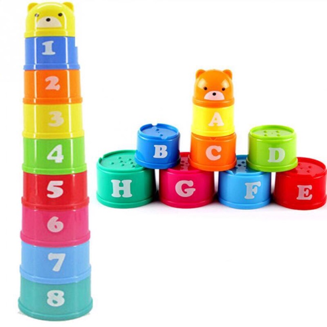 Cốc Nhựa Xếp Tầng Giáo Dục Cho Bé - Nhận Diện Màu Sắc, To Nhỏ, Chữ Và Số
