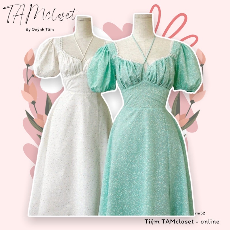 Đầm maxi hoa nhí cột nơ lưng - TK1086