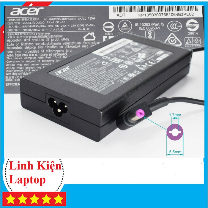 Sạc Laptop Acer 19V 7.1A 135W (Adapter acer 7.1a )