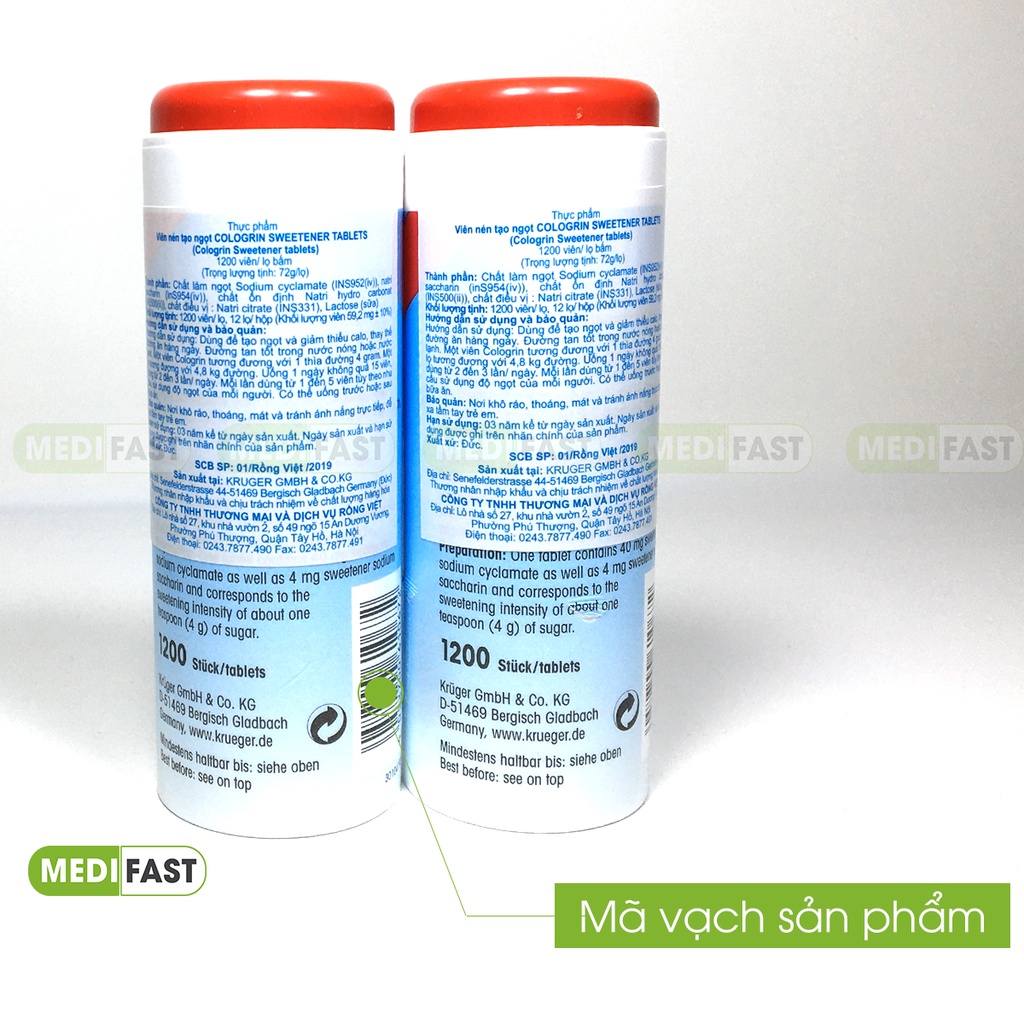 Đường ăn kiêng Keto Cologrin - Dùng được cho người tiểu đường - Lọ 1200 viên nhập khẩu từ Đức