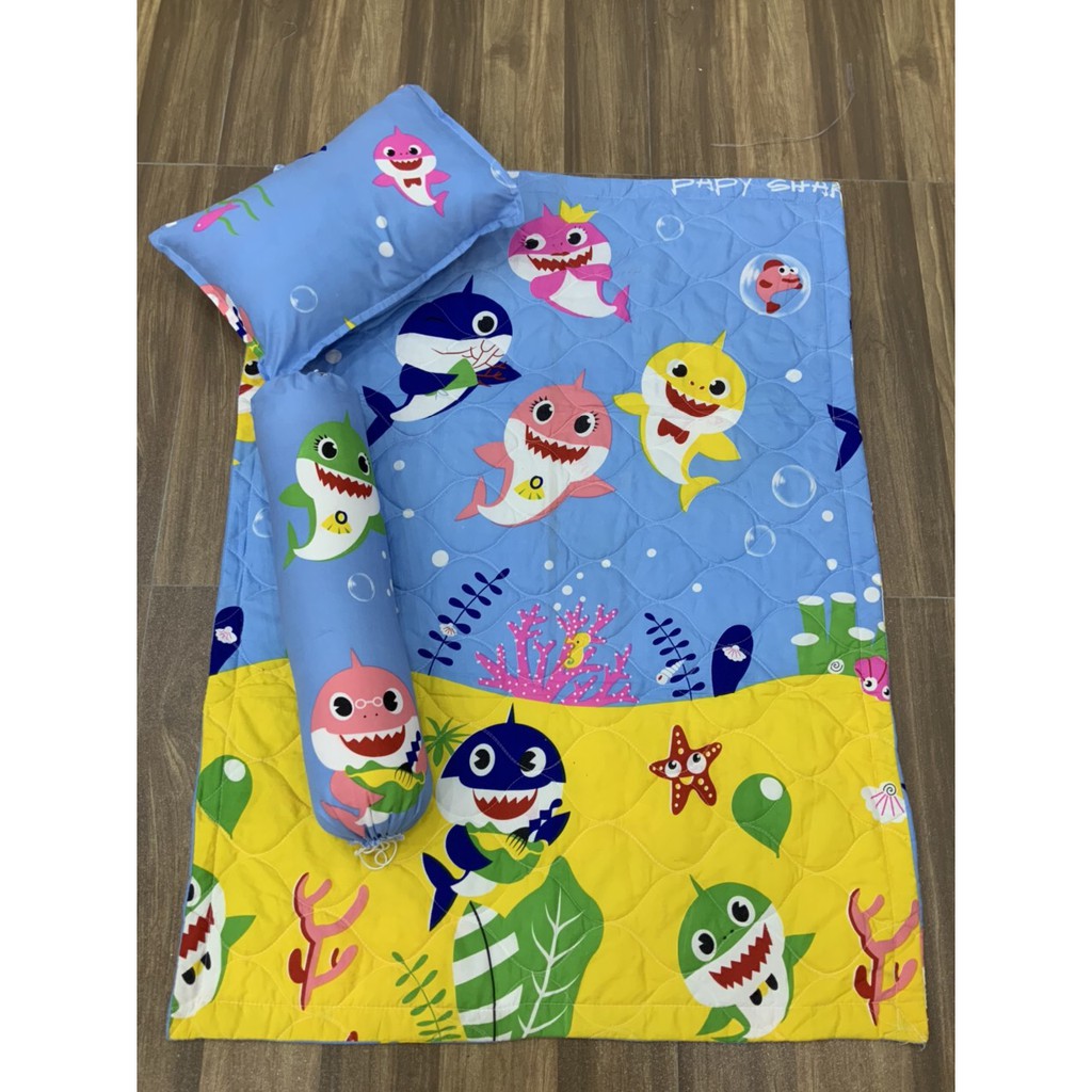 (mẫu mới) Bộ 5 món chăn + gối nằm + gối ôm mẫu Đàn Cá Cảnh trần bông Poly cotton cho bé trai/ bé gái