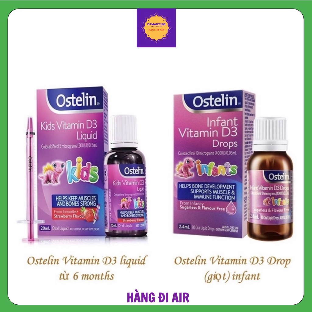 Vitamin D3 Ostelin Kid Liquid 20ml và Ostelin Infant Drop 2,4ml Bổ Sung Cho Trẻ Từ Sơ Sinh (Hàng Air Úc)