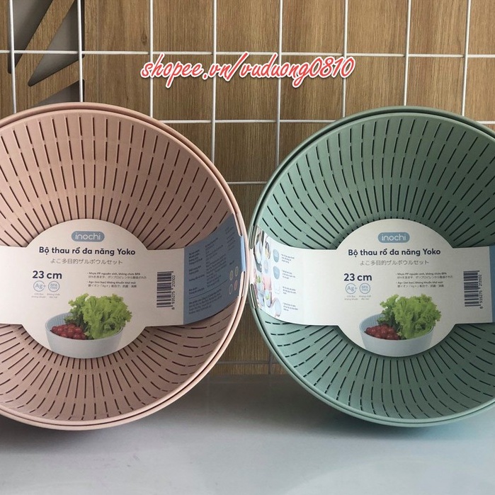 Bộ thau rổ đa năng Yoko Inochi 23 cm - Thiết kế đa năng, linh hoạt, Dùng vo gạo, rửa rau quả, Chất lượng Nhật Bản