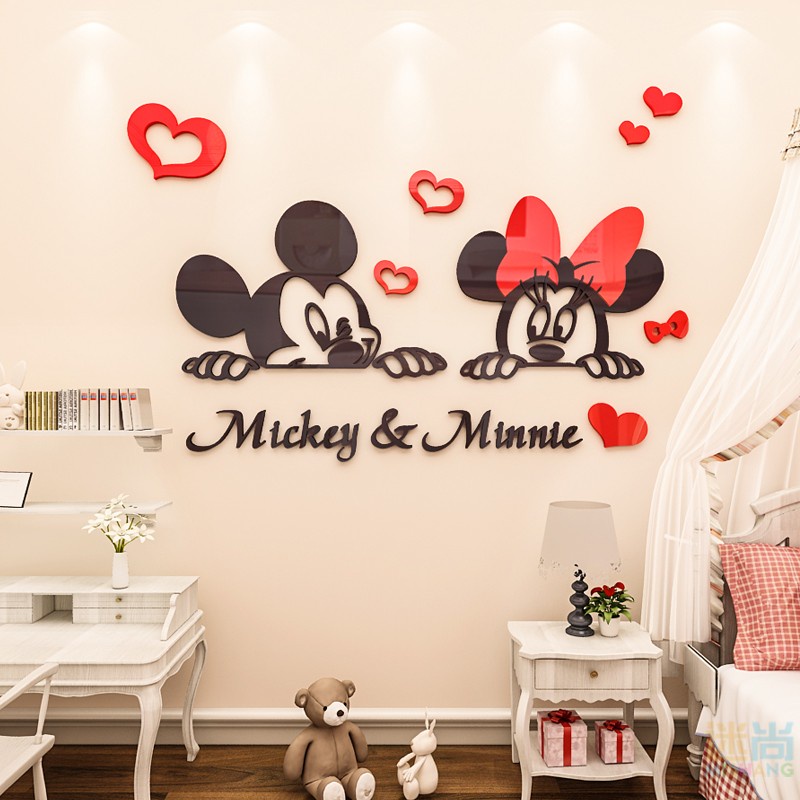 Tranh mica dán tường mickey và minnie dễ thương trang trí phòng ngủ vợ chồng, phòng cho bé