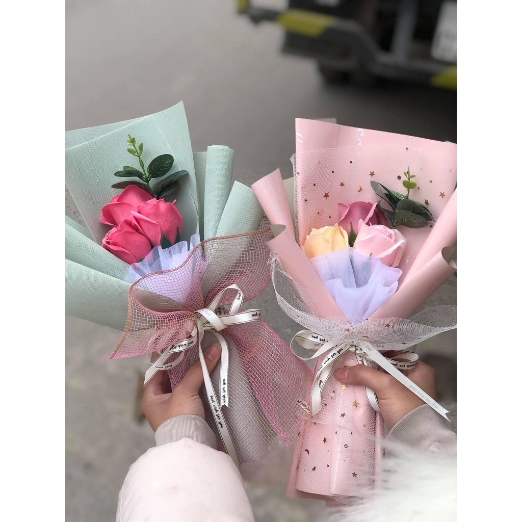 Hoa sáp bó 3 bông sáp sang chảnh, đa dạng mẫu, tặng sinh nhật tặng kèm quà