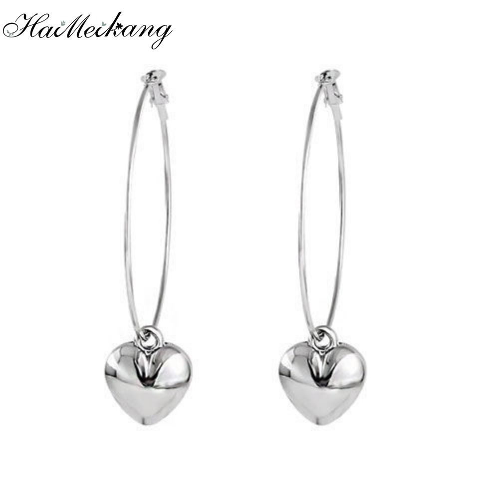Khuyên tai nữ HAIMEIKANG vòng tròn phối mặt hình trái tim thời trang
