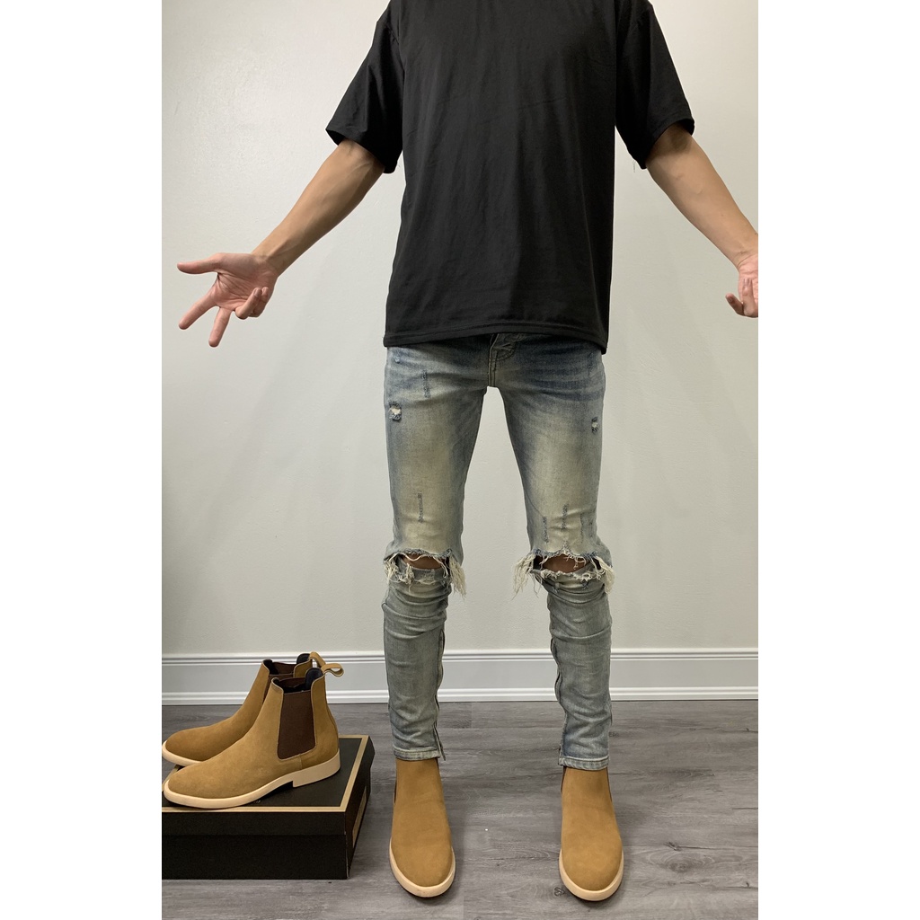 Chelsea boots da lộn đế cao su đúc 3cm