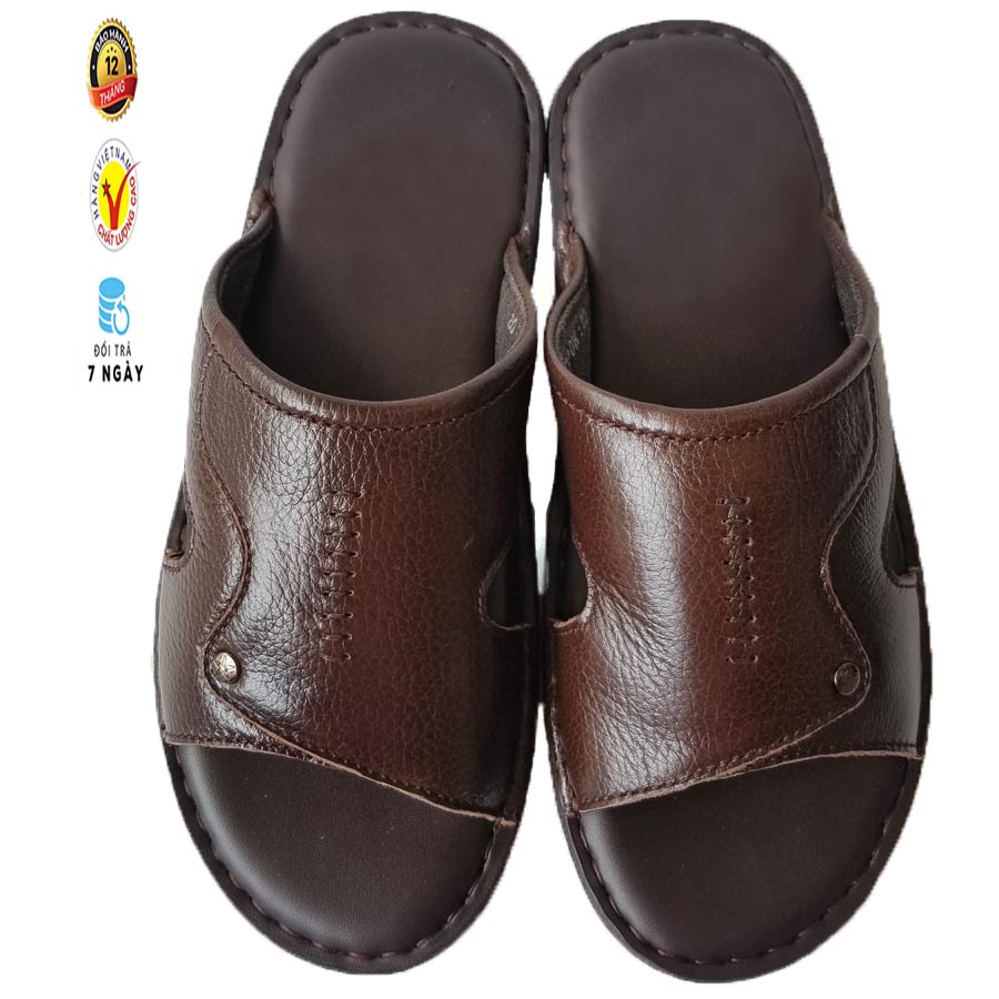 Dép Da Nam Da Bò, Dép Nam Quai Ngang Da Bò Thật Cao Cấp HKT Shop DN106