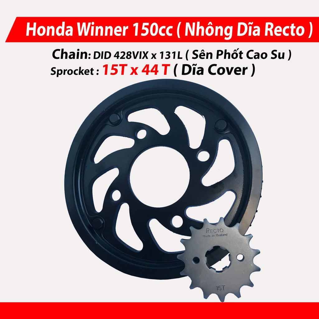 Nhông sên dĩa Recto Cover Honda Winner 150cc – Sên phốt cao su 131L TFX ( Thái Lan )