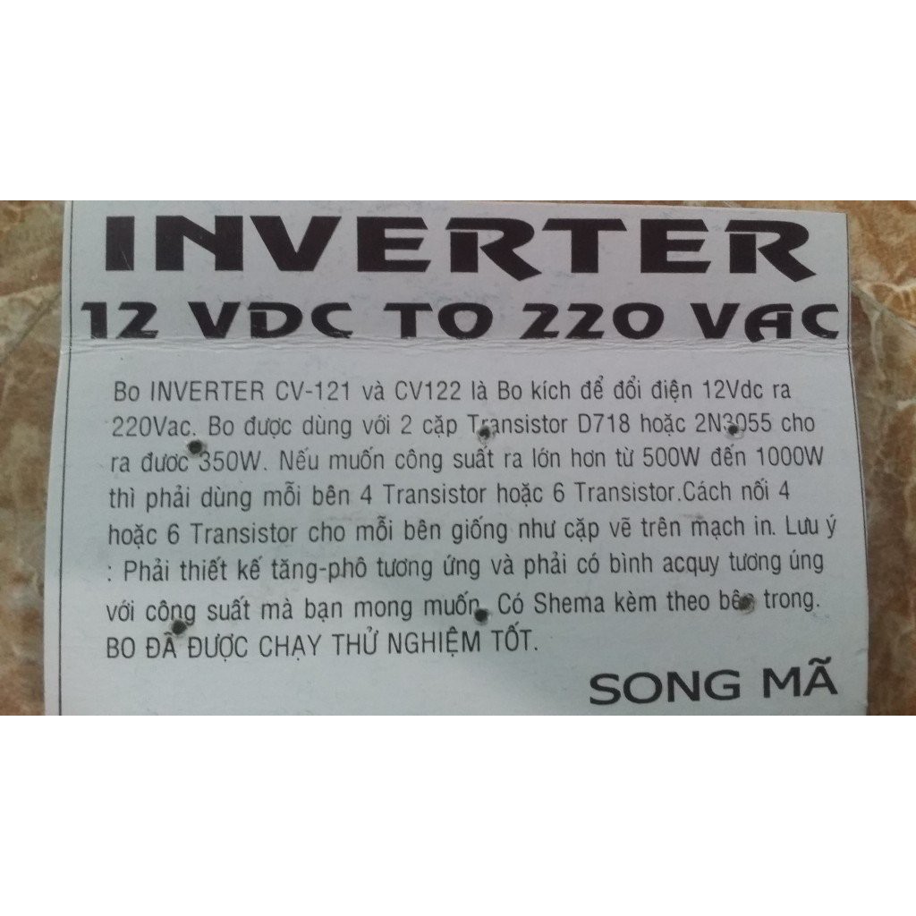 MẠCH INVERTER V2 NÂNG ÁP TỪ 12VDC LÊN 220VAC CV122