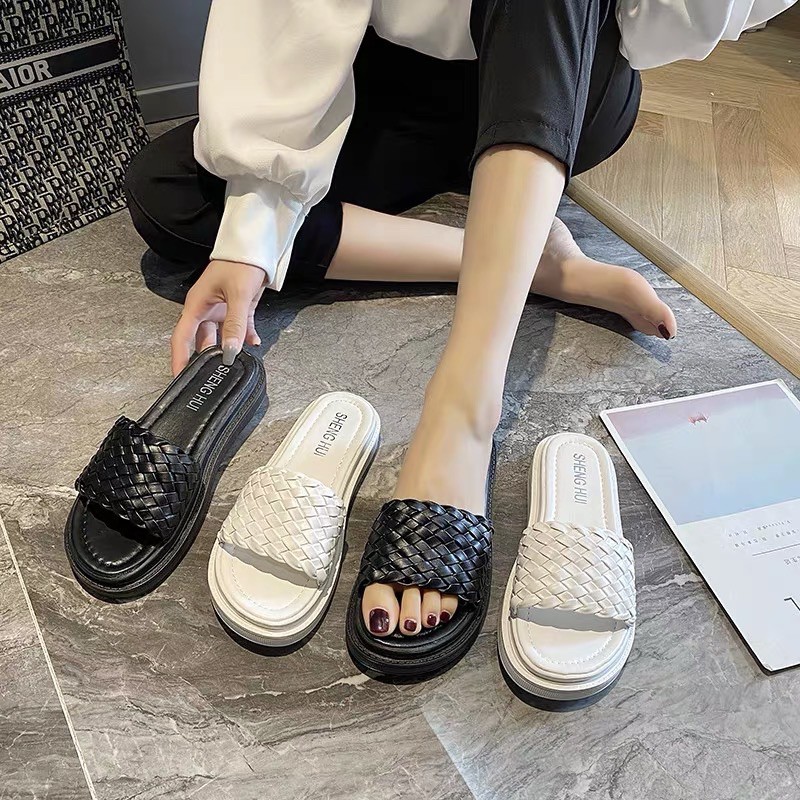 Dép bánh mì 4cm da mềm bản to đan tết chéo BIG SIZE 35-42