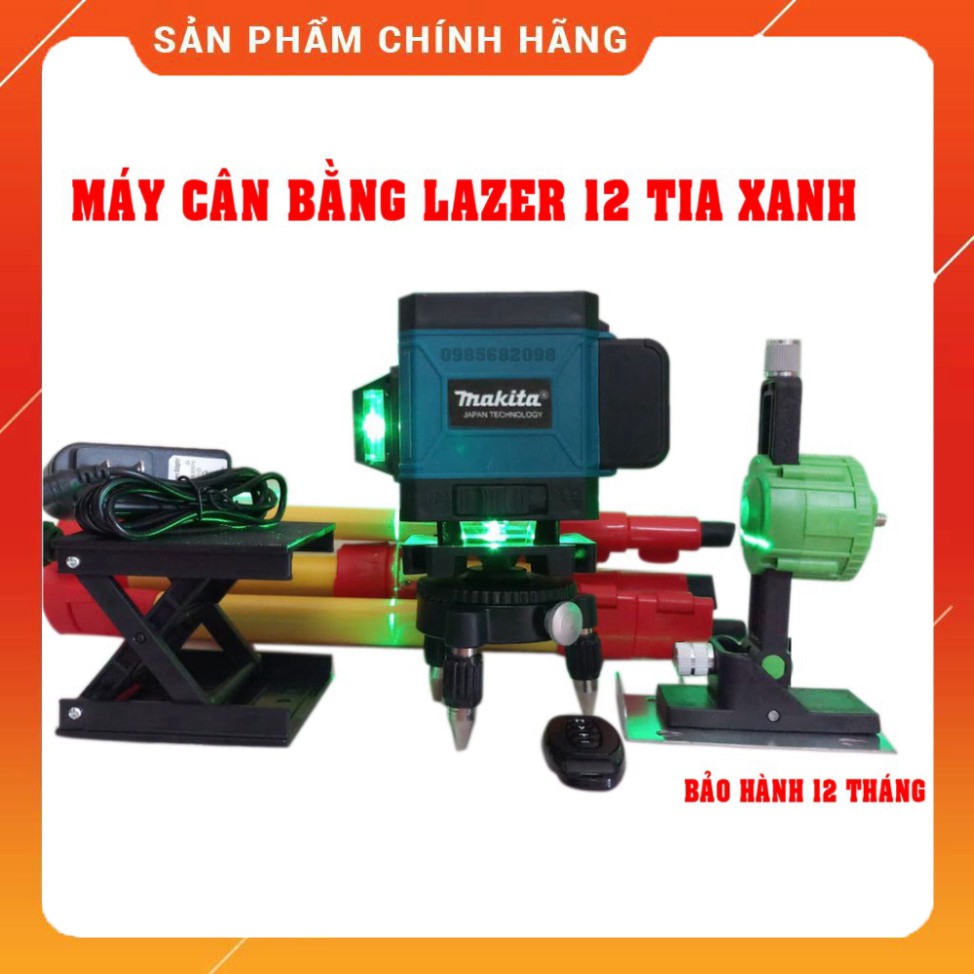 Máy Cân Mực Makta Laser 12 Tia Xanh 3D - Quay 360Độ - Tặng Bộ Từ Hít Treo Tường