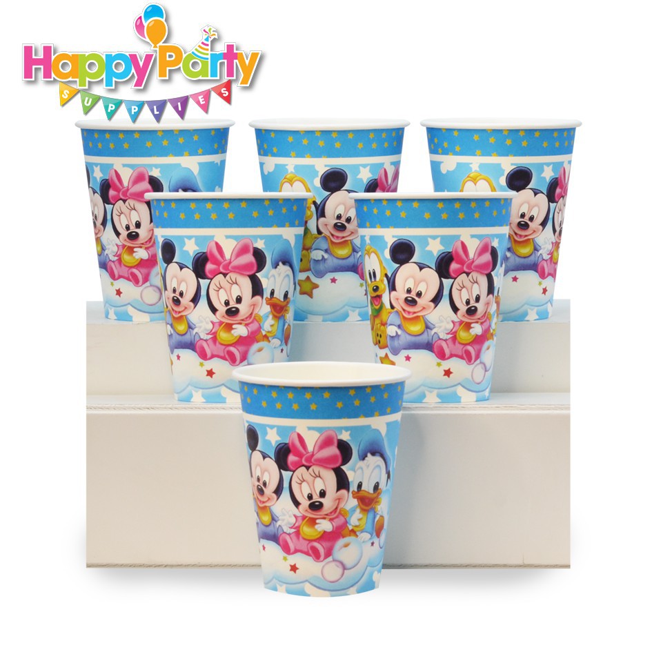 Set trang trí sinh nhật bé trai Bộ phụ kiện chủ đề Mickey xanh mini - mega - Happy birthday thôi nôi cho bé