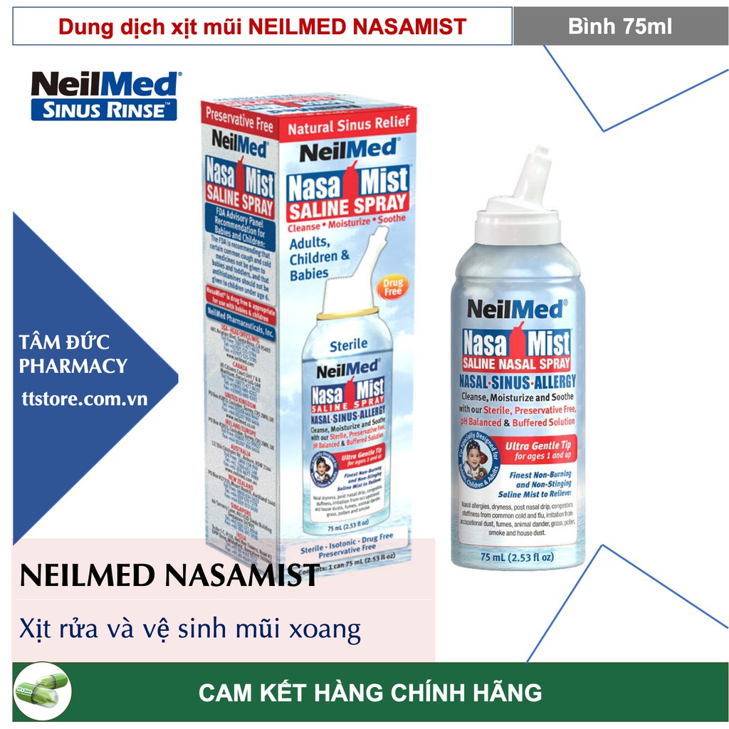 NEILMED NASAMIST [Chai 75ml] - Dung dịch phun sương vệ sinh mũi xoang, làm ẩm, làm trơn mũi khô