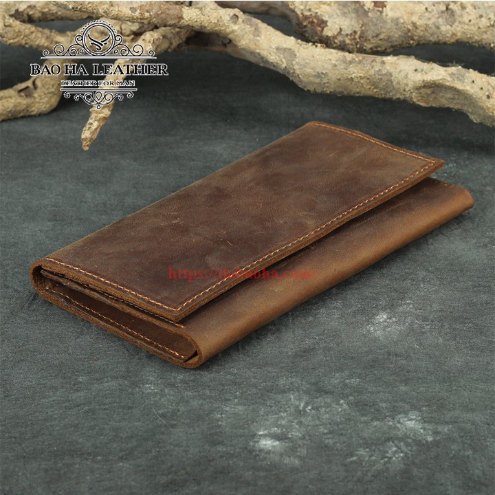 Ví nam da bò thô nguyên tấm BHL212 dáng dài, vừa điện thoại 6inch