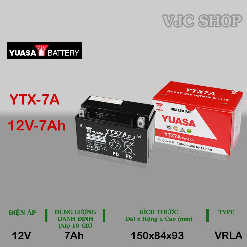 Bình ắc quy xe máy YTX7A 12V 7AH chính hãng YUASA BATTERY loại bình khô, bảo hành 12 tháng