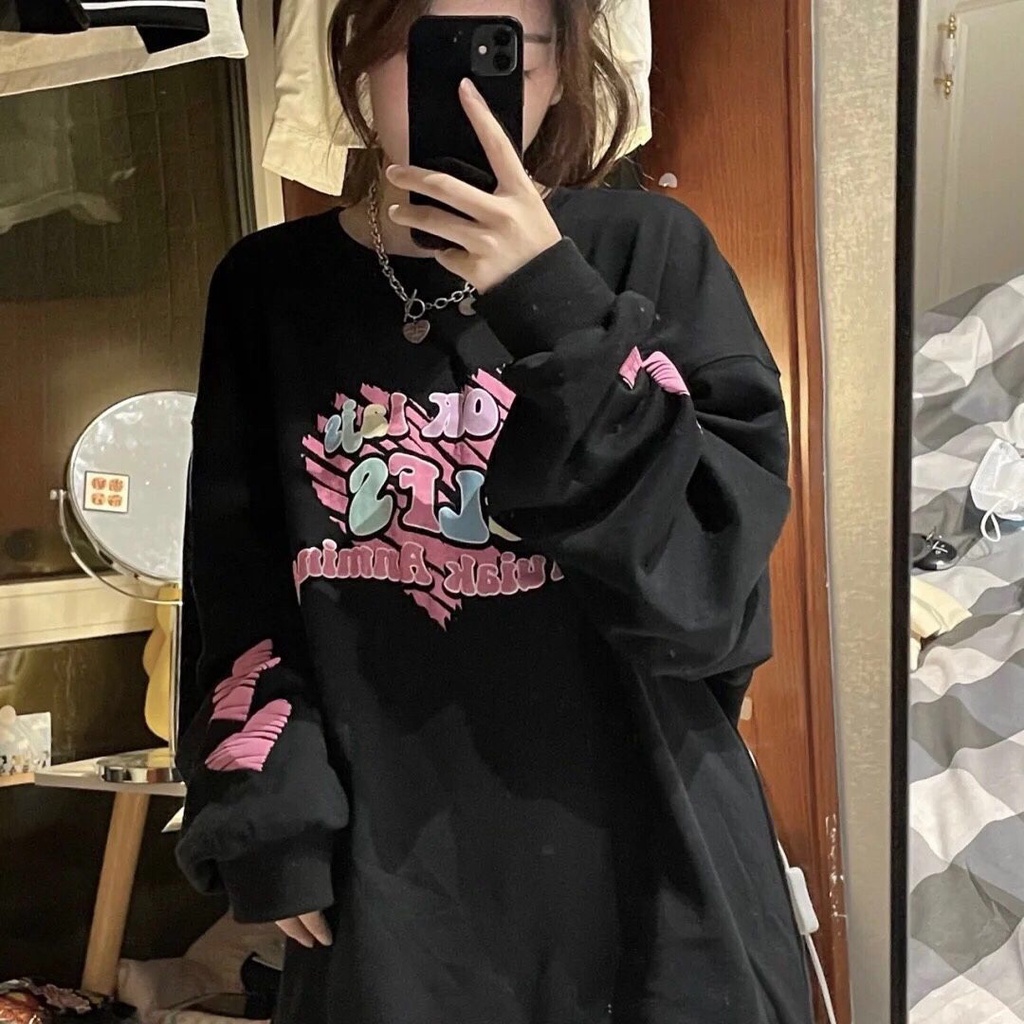 【Keroro】ÁO phông dài tay nữ dáng rộng in hình trái tim tay áo siêu dễ thương bắt trend 2021 ( kèm ảnh thật) | BigBuy360 - bigbuy360.vn