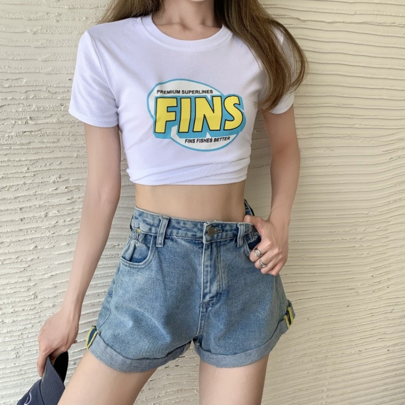 Áo Thun Croptop Ngắn Tay Dáng Ôm Phong Cách Mùa Hè Kiểu Hàn Xinh Xắn Cho Nữ