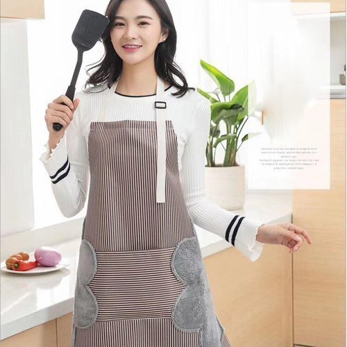 Tạp Dề Kẻ Hoa Chống Thấm Nước Có Lau Tay
