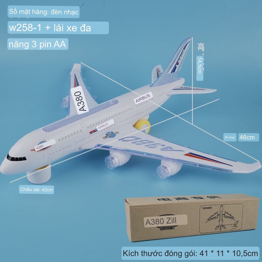 Đồ chơi trẻ em Máy bay đồ chơi Airbus A380 cảm ứng có đèn led,có nhạc size lớn 40cm cho bé phát triển vận động
