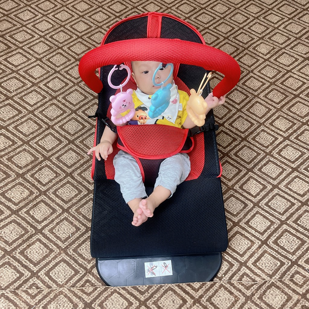 Ghế rung, ghế nhún 3 mức độ điều chỉnh cho bé sơ sinh TẶNG  gối, thanh treo đồ chơi tạo sự thích thú cho bé
