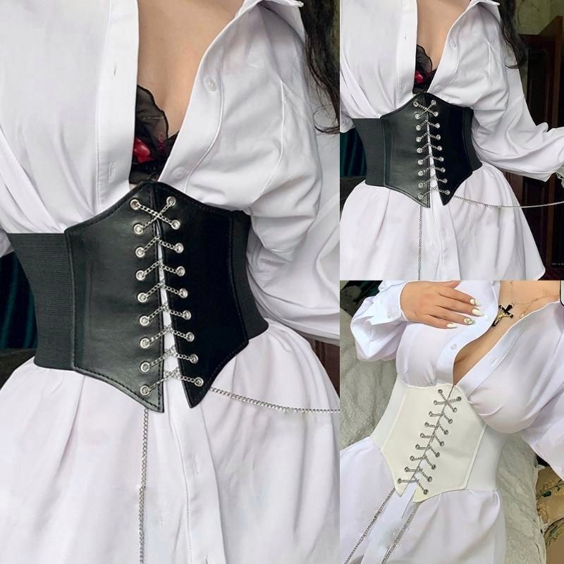 Thắt eo nịt bụng bản to phối dây xích kim loại hot trend loại 1 dành cho nữ | Belt corset thời trang cao cấp