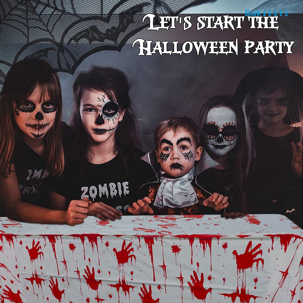 Khăn Trải Bàn Hình Chữ Nhật In Dấu Tay Máu Chống Nước Giặt Được Trang Trí Halloween