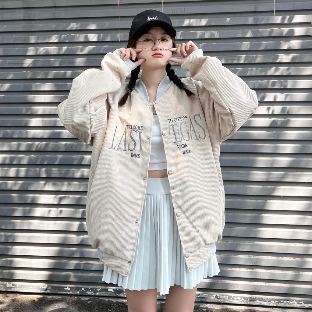 Áo Khoác Bomber Chất Nhung Tăm Hai Lớp Thêu Chữ Nổi Hàng Cao Cấp