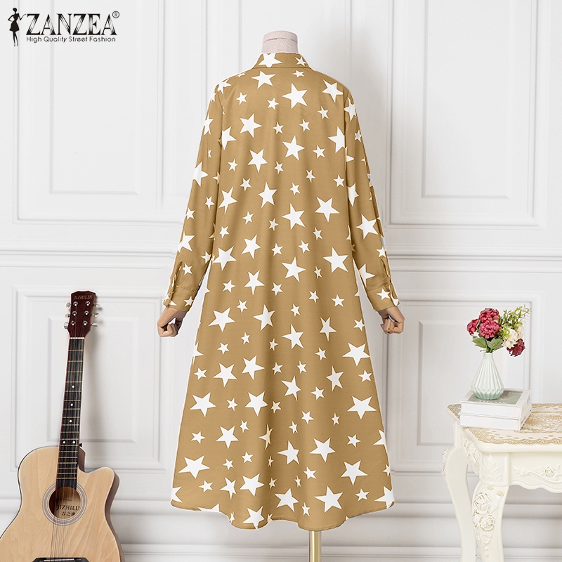 Đầm maxi Zanzea dài tay in họa tiết ngôi sao thời trang dành cho nữ